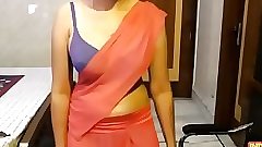 Indian amateur in saree showing her shaved virgin pussy