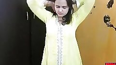 Indian bhabhi sonia in yellow shalwar suit getting naked in bedroom for sex