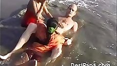 Indian teens gangbang threesome group sex on beach